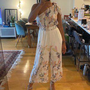 Free People White Floral One Shoulder Jumpsuit S